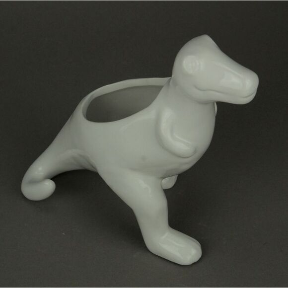 White Ceramic Tyrannosaurus Rex Dinosaur Jurassic Decor Planter - Picture 2 of 3